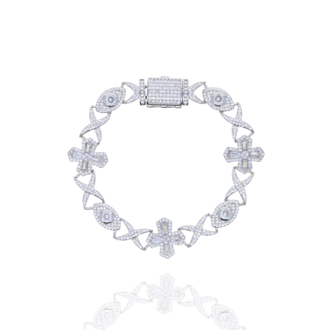 20cm Iced Out Stars & Eye Armband Silber