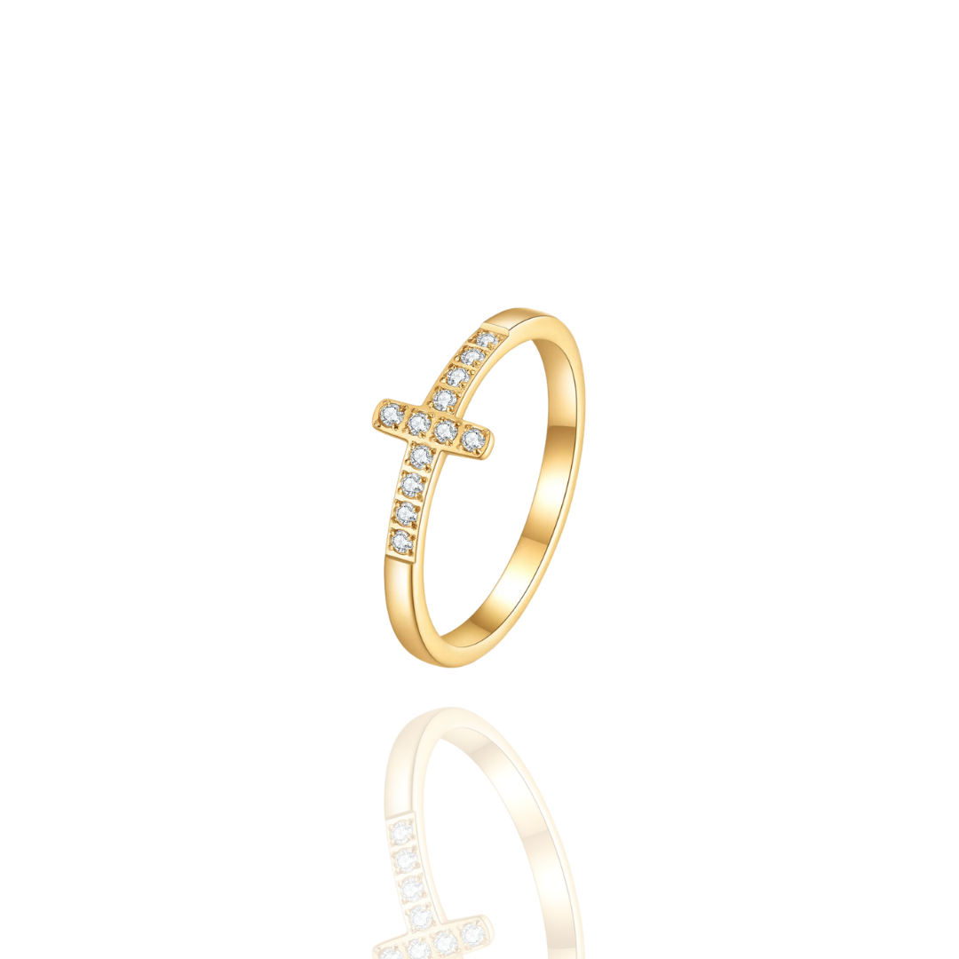 Iced Cross Ring Gold