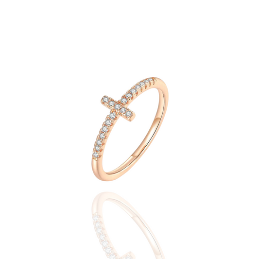 Iced Cross Ring Roségold