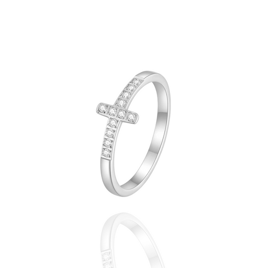 Iced Cross Ring Silber