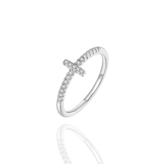 Iced Cross Ring Silber