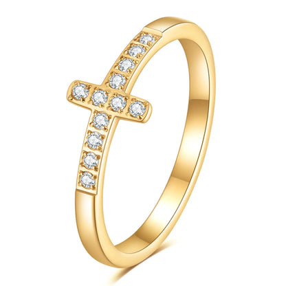 Iced Cross Ring Gold