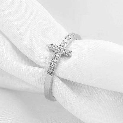 Iced Cross Ring Silber