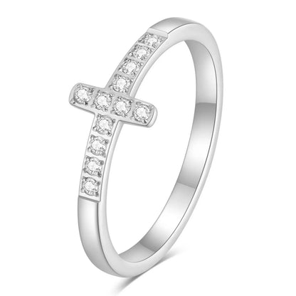 Iced Cross Ring Silber