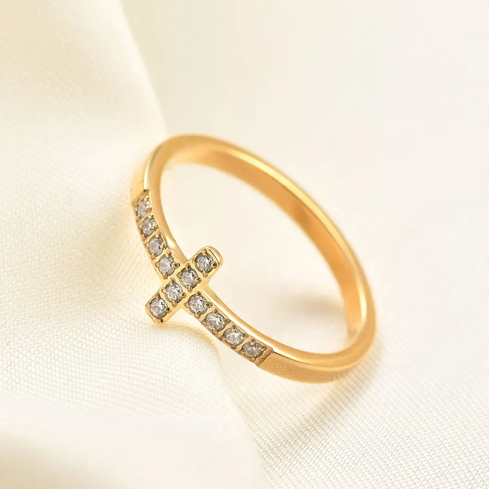 Iced Cross Ring Gold