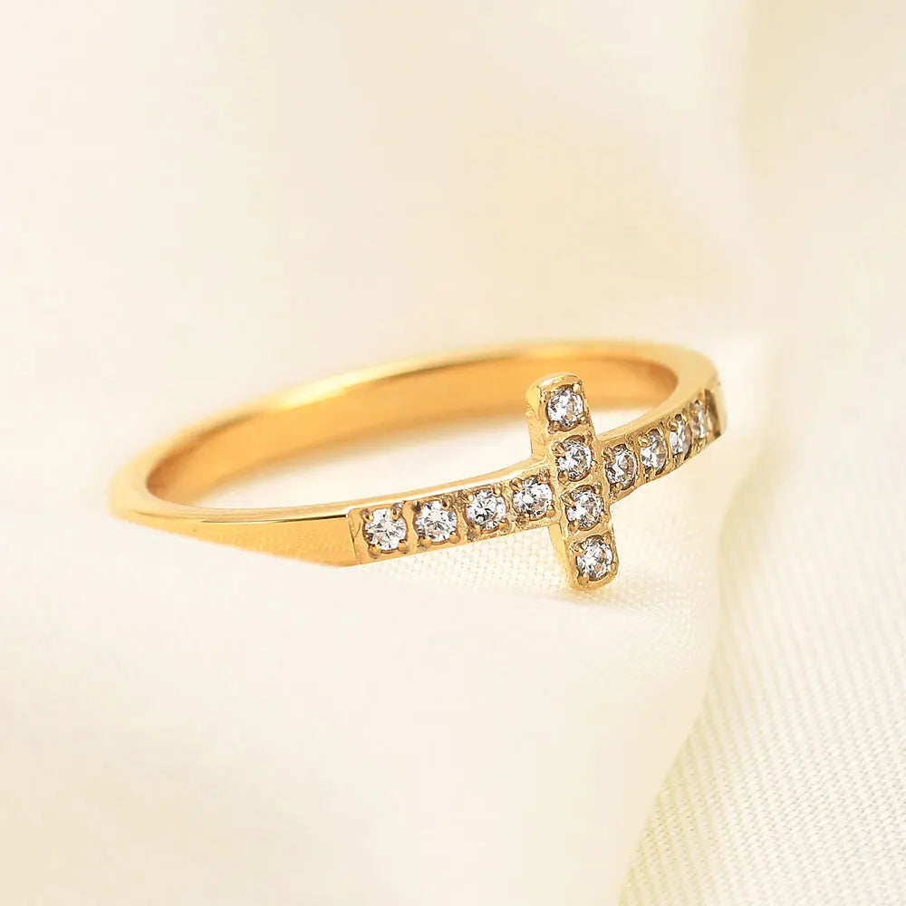 Iced Cross Ring Gold